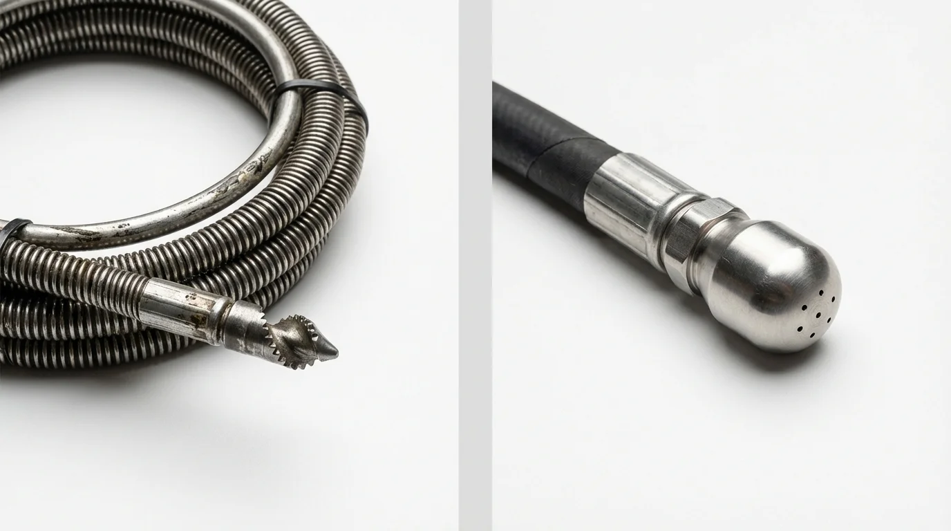 Drain snake cable and hydro jetting nozzle used for drain cleaning in Custer, SD