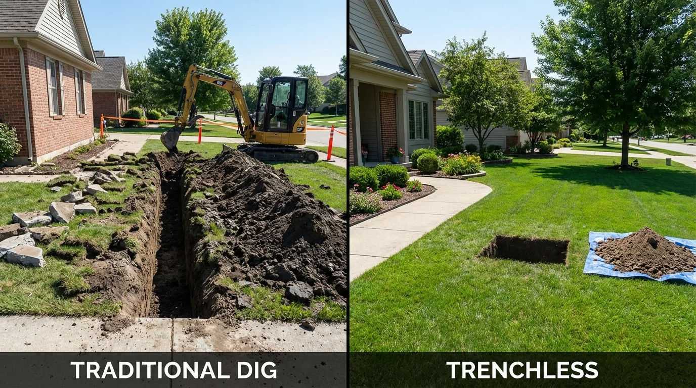 Trenchless sewer repair with minimal yard damage versus traditional excavation in Custer, SD